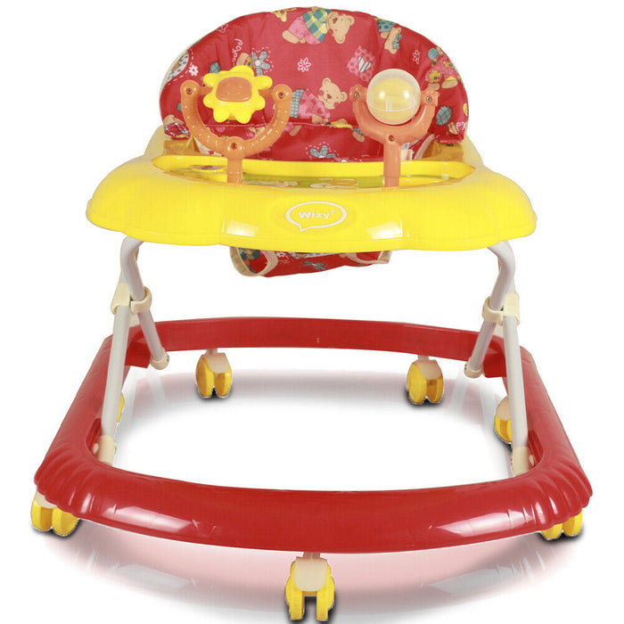 Girello Bambini Wizy Happy per Primi Passi con Chiusura Salvaspazio e Console Gioco -Rosso