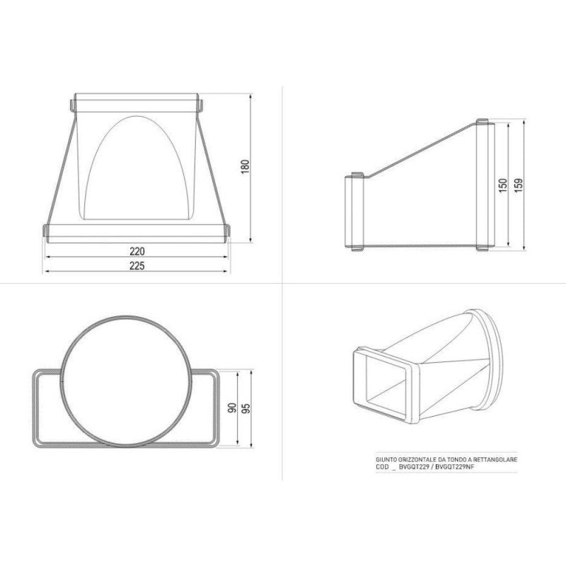 Giunto per tubo da tondo a rettangolare per aspirazione cappa BVGQT229