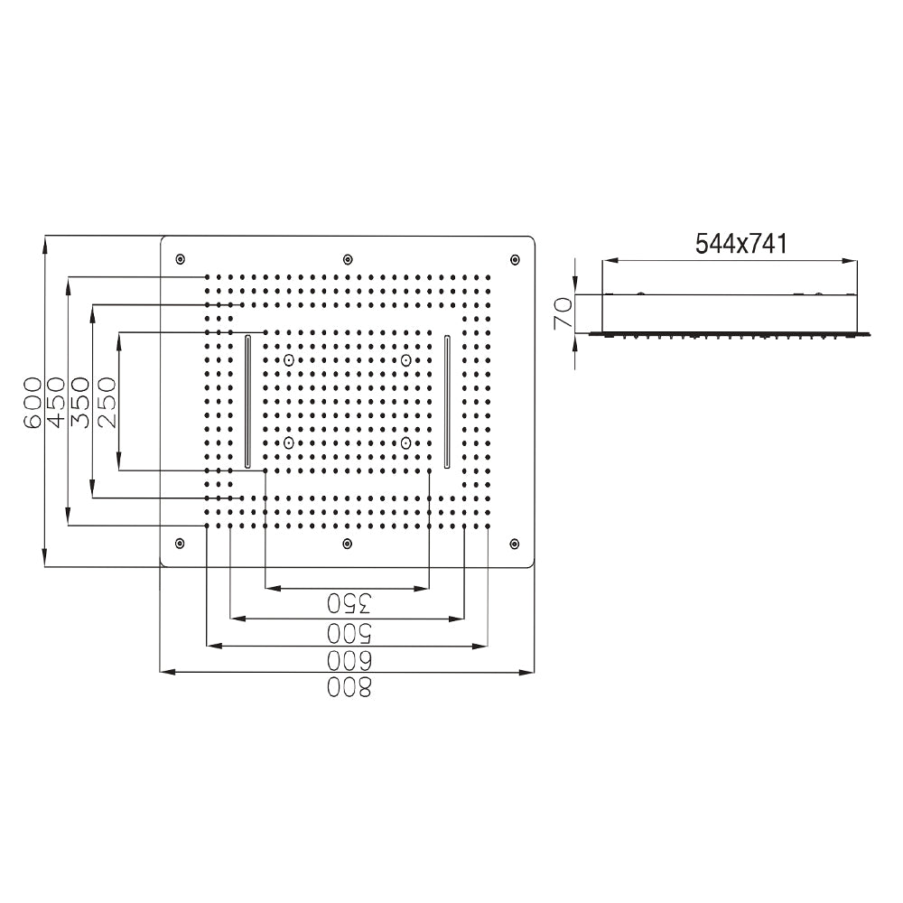 Soffione doccia led a soffitto installazione da incasso con cascata acciaio inox rettangolare