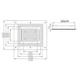 Soffione doccia led a soffitto installazione da incasso con cascata acciaio inox rettangolare