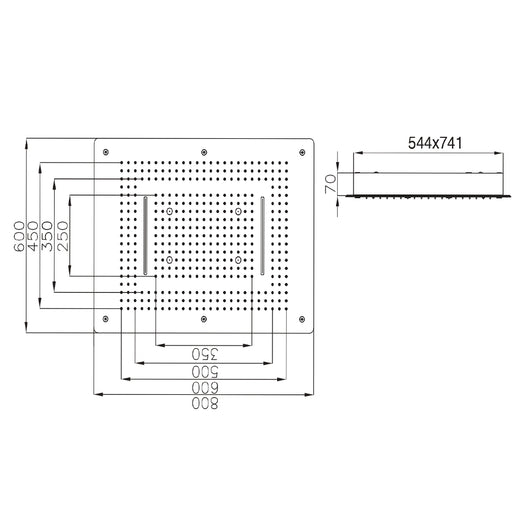 Soffione doccia led a soffitto installazione da incasso con cascata acciaio inox rettangolare