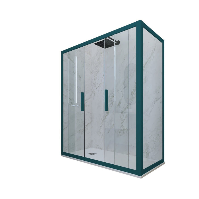 Box doccia 2 ante scorrevoli 80x160 CM H 200 Vetro Trasparente Profilo Verde Night Watch mod. Glam Duo