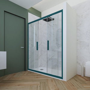 Porta doccia scorrevole 160 CM H 200 Vetro Trasparente Profilo Verde night watch mod. Glam