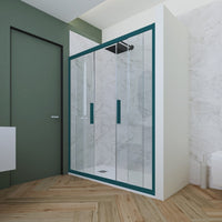 Porta doccia scorrevole 140 CM H 200 Vetro Trasparente Profilo Verde night watch mod. Glam