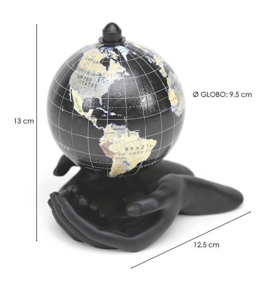 Globo Terrestre Mappamondo In Metallo Mani Nere Decorazione Casa Ufficio 210087         