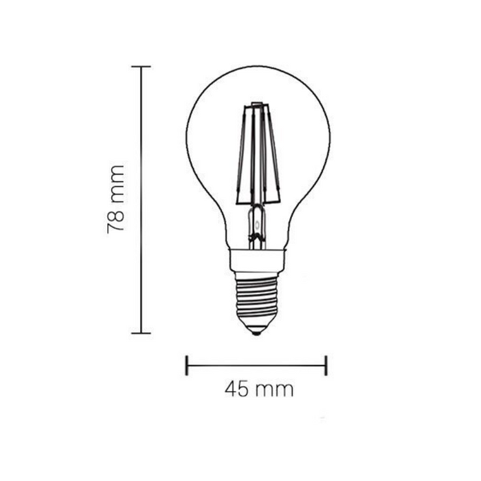 Lampadina led filamento sfera attacco e14 potenza 4 watt temperatura colore lampada 2700k bianco caldo