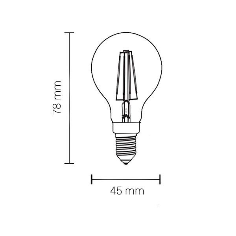 Lampadina led filamento sfera attacco e14 potenza 4 watt temperatura colore lampada 4500k bianco naturale