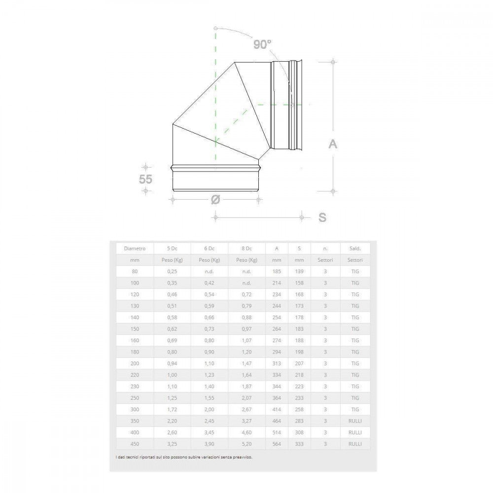 Gomito curva acciaio inox 100mm 5 decimi aisi 304, scegli se  90 gradi