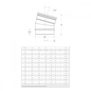 Gomito curva acciaio inox 100mm 5 decimi aisi 304, scegli se  15 gradi