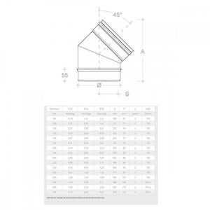 Gomito curva acciaio inox 130mm 5 decimi aisi 304, scegli se  45 gradi