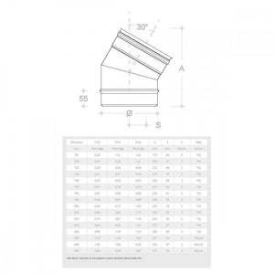 Gomito curva acciaio inox 140mm 5 decimi aisi 304, scegli se  30 gradi