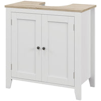 Mobile Sottolavabo Bagno a U con Ripiano Regolabile Interno 60x30x60 cm in MDF Bianco e Legno