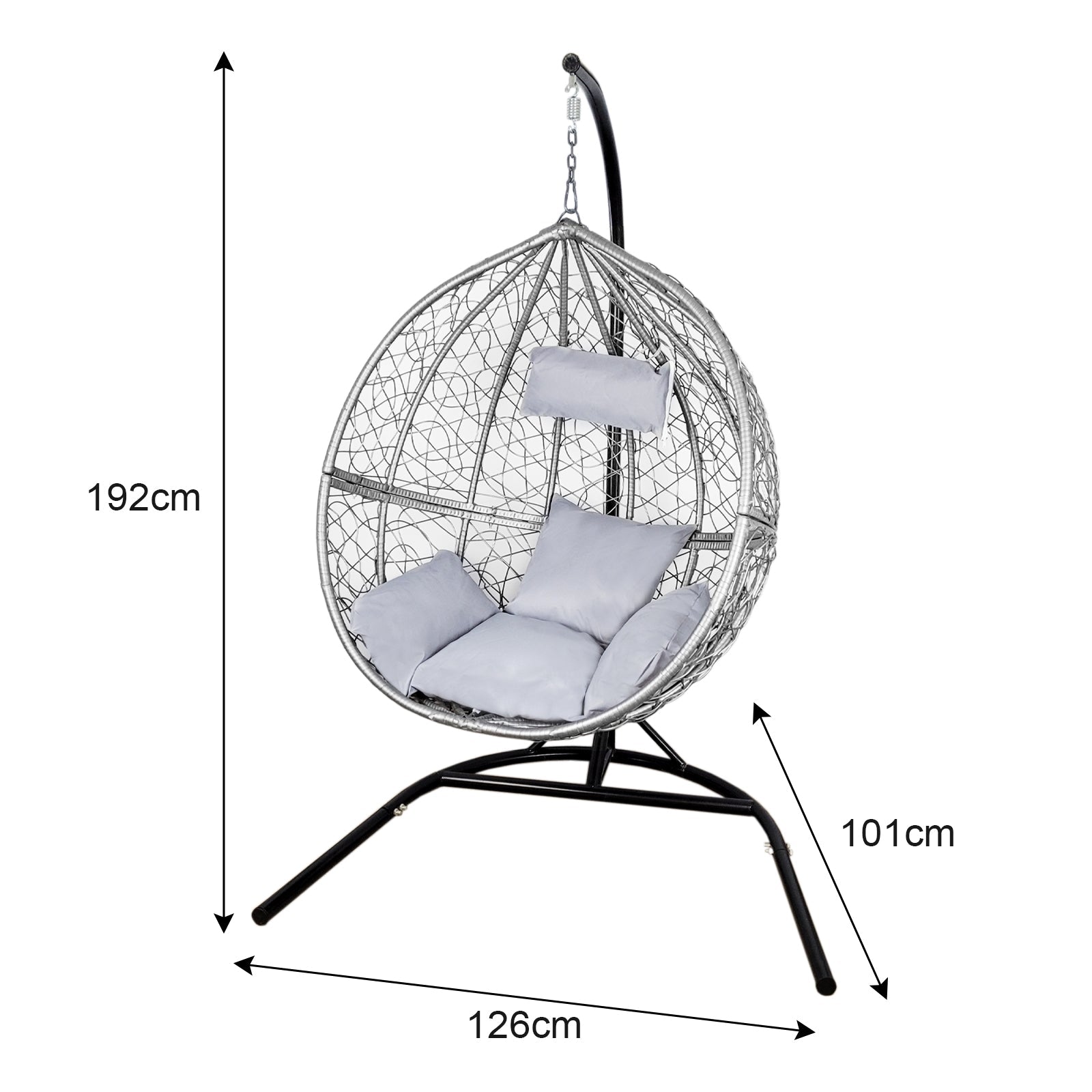 Sedia a Dondolo a Uovo Poltrona Sospesa in Vimini Rattan da Giardino Poltroncina Sedia a Sospensione - Grigio