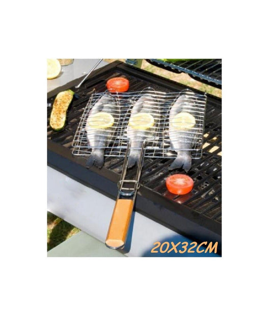 Griglia Barbecue Doppia 20x32cm Grill Antiaderente Brace Camino Per Pesce Carne         