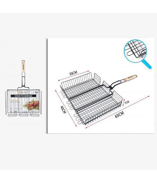 Griglia Per Barbecue 65 X 40 X 30 X H7cm Per Braciata Carne Pesce Verdure 802051         