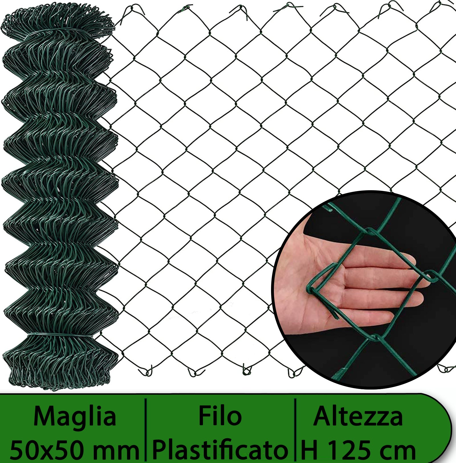 1Pz Rete Per Recinzione Plastificata Altezza H 125 Cm Maglia Sciolta 50X50 Mm Filo  2,3 Mm Lughezza Rotolo Da 25 Mt Per Recinzione Verde cod Nxt 9589