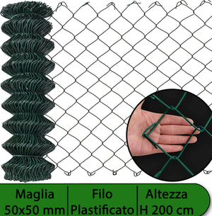 1Pz Rete Per Recinzione Plastificata Altezza H 200 Cm Maglia Sciolta 50X50 Mm Filo  2,3 Mm Lughezza Rotolo Da 25 Mt Per Recinzione Verde cod Nxt 9587