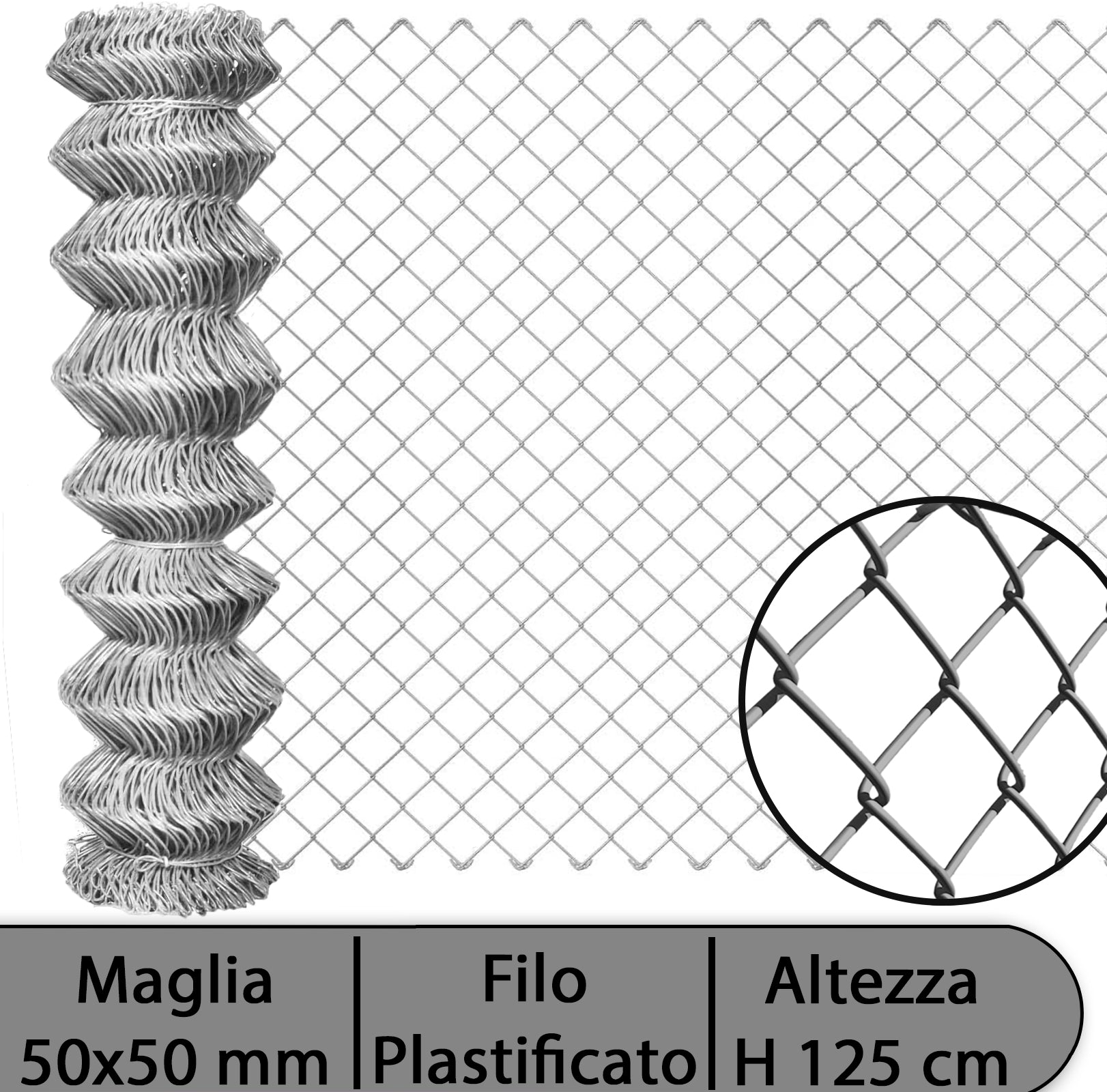 2Pz Rete Per Recinzione Zincata Altezza H 125 Cm Maglia Sciolta 50X50 Mm Filo Ã˜ 1,7 Mm Lughezza Rotolo Da 25 Mt Per Recinzione Grigio