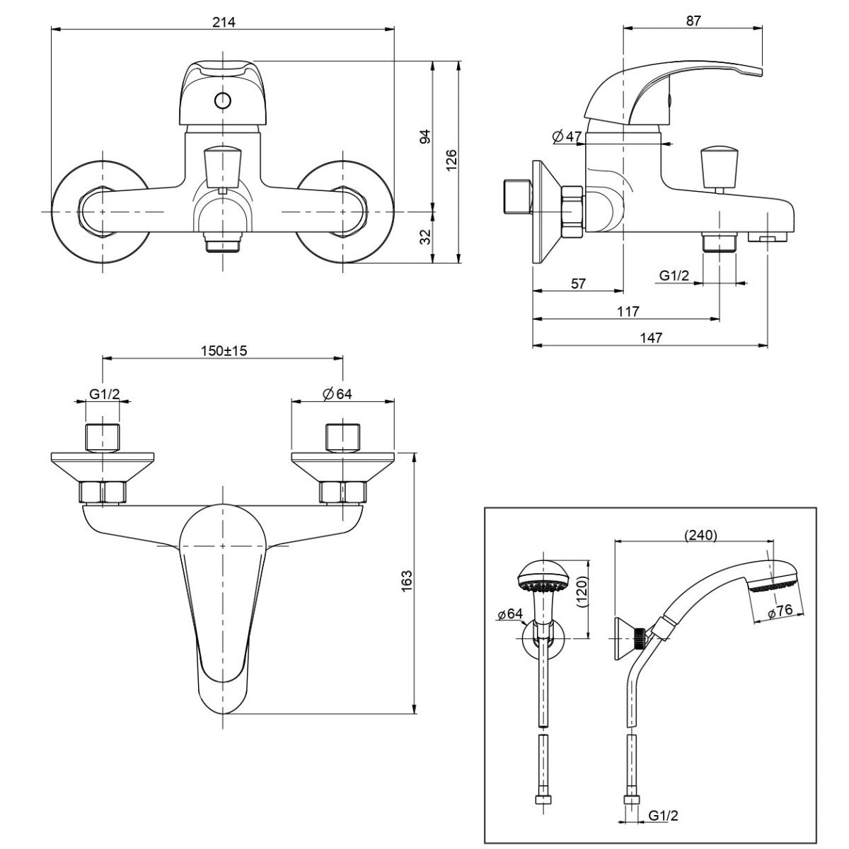 Gruppo vasca con doccia duplex cromato squalo