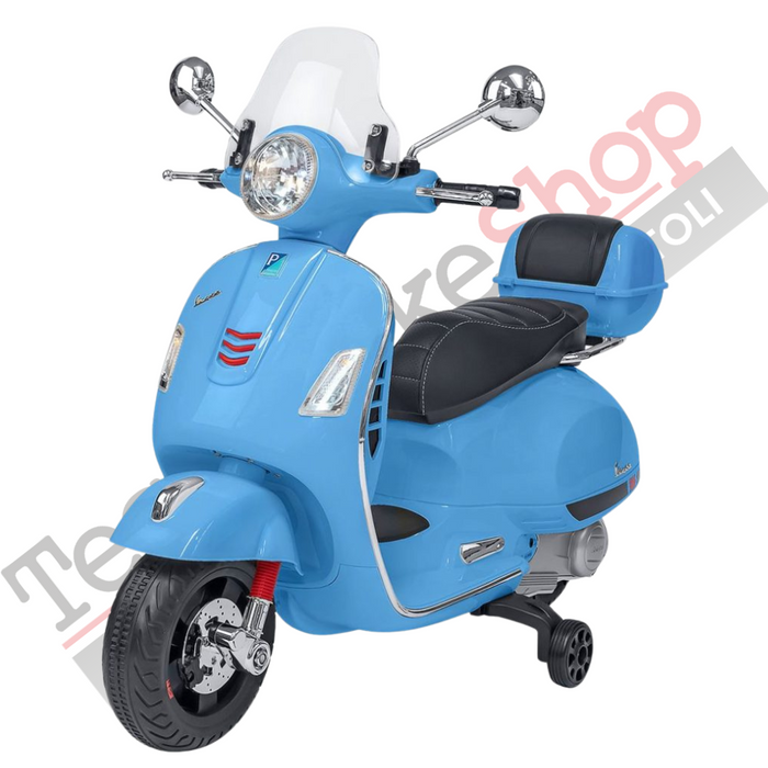 Moto Elettrica Piaggio Vespa GTS Super 12V con Bauletto e Parabrezza-Celeste