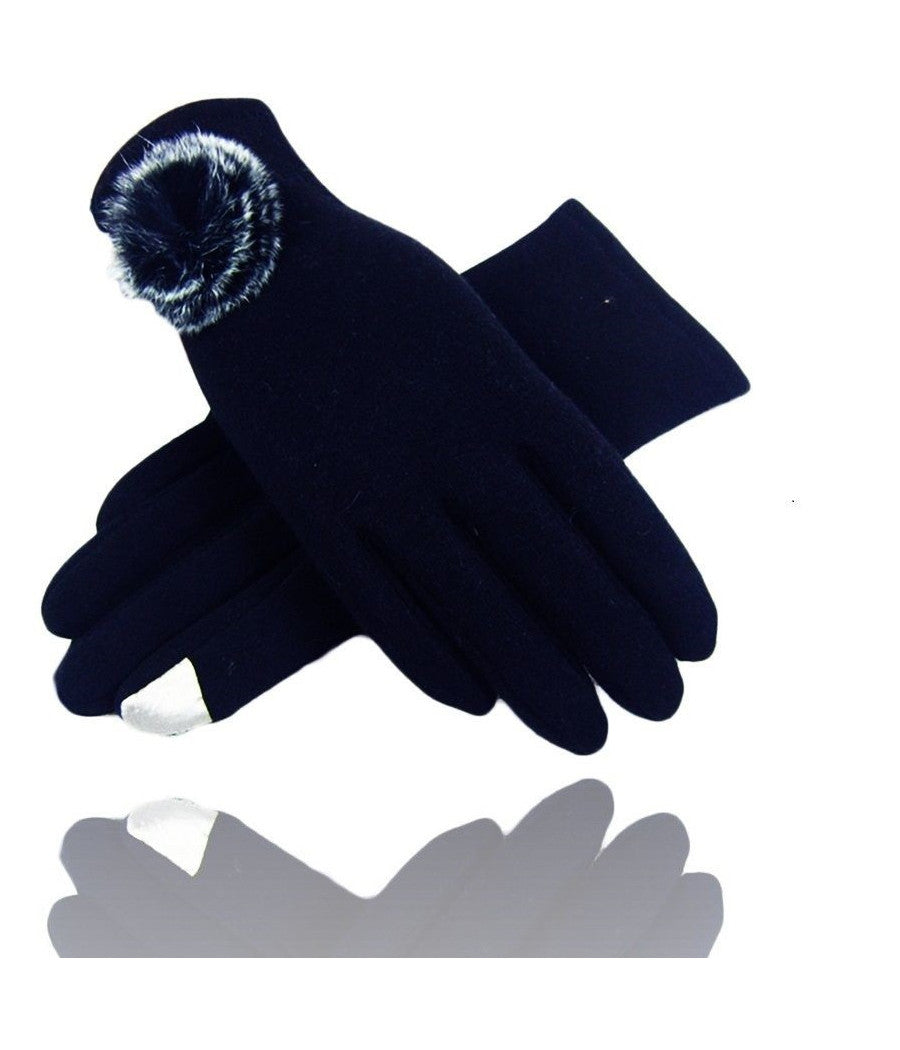 Guanti Tessuto Blu Cotone Pon Pon Guanto Taglia 8 Gloves Fodera Pile         