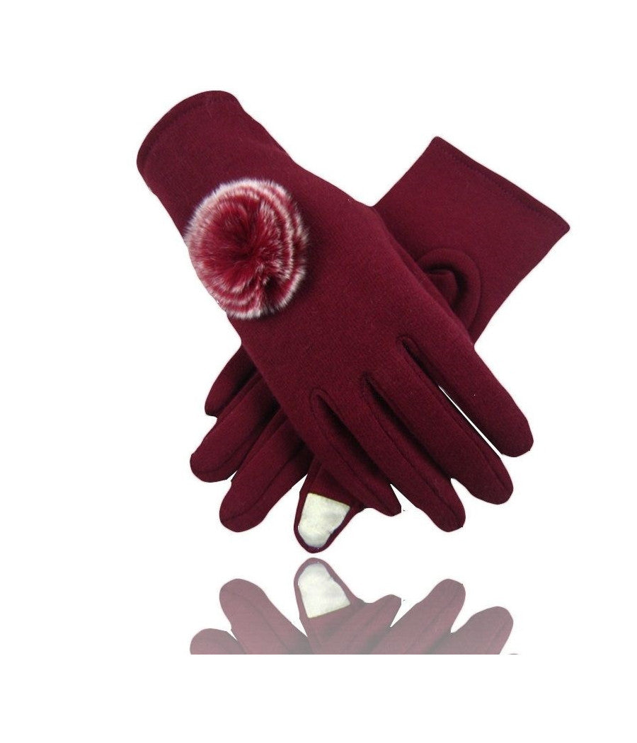 Guanti Tessuto Bordeaux Cotone Pon Pon Guanto Taglia 8 Gloves Fodera Pile         