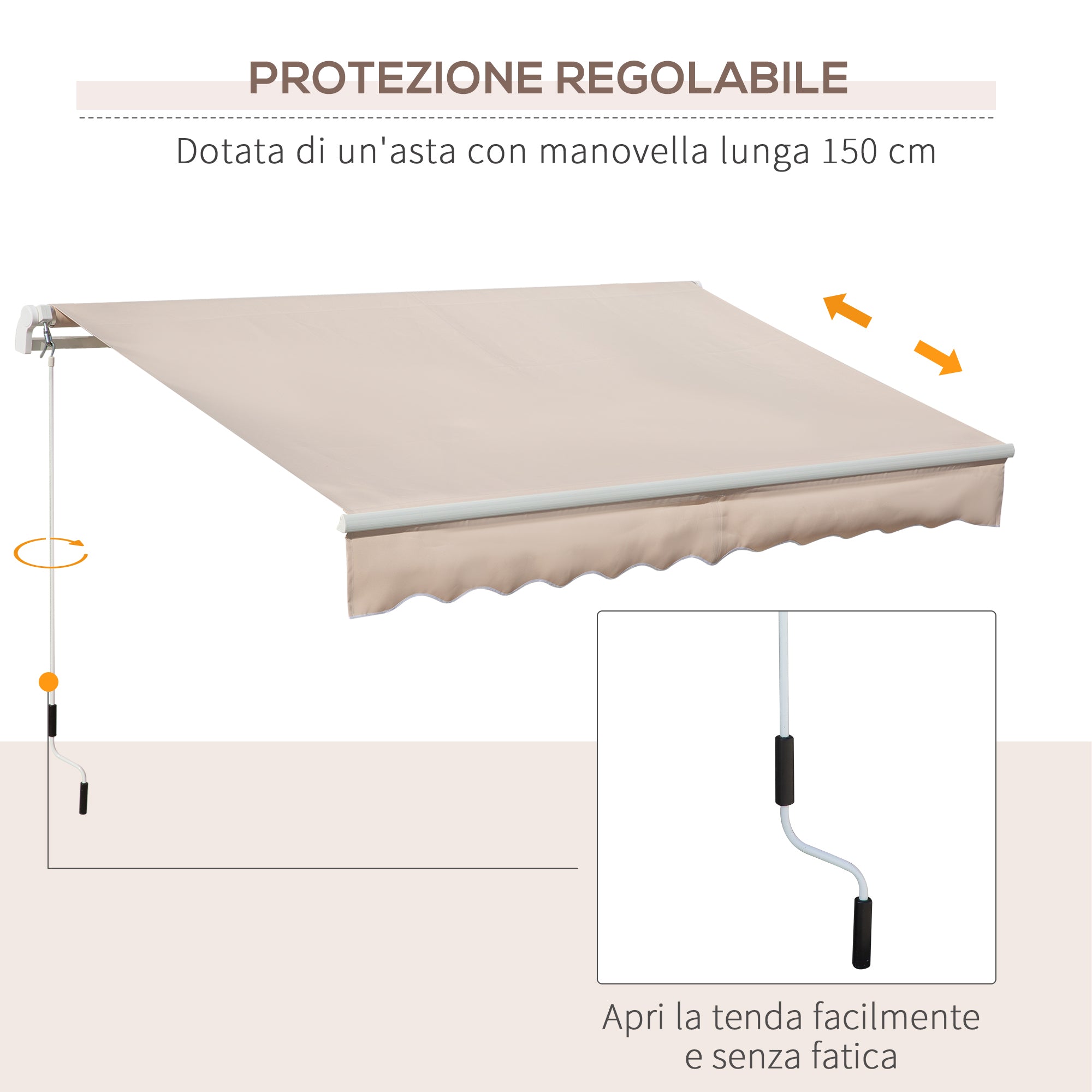 Tenda da Sole per Esterno a Bracci Avvolgibile 295x200 cm con Apertura a Manovella Beige