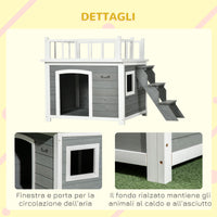 Cuccia da Eterno per Cani 121x77x78 cm con Terrazza Scaletta e Finestra Grigio chiaro