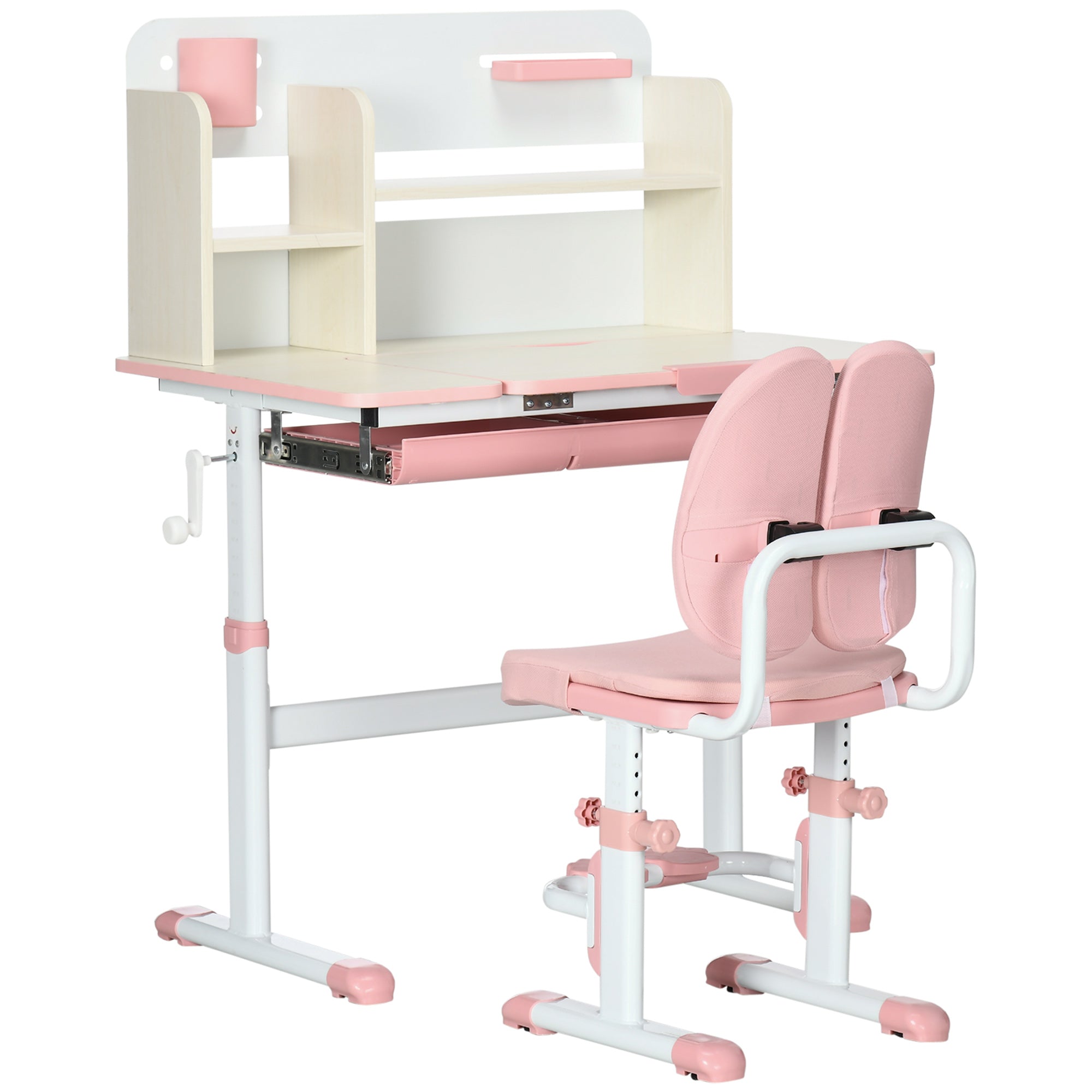 Banco Studio Scuola per Bambini 80x52x88-109 cm in MDF e Acciaio Rosa