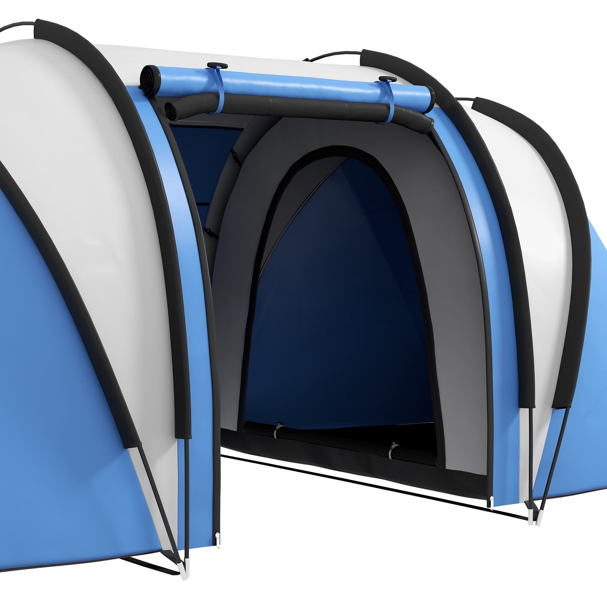 Tenda da Campeggio 2 Posti Impermeabile con 2 Stanze Borsa di Trasporto 220x450x180 cm in Poliestere Blu