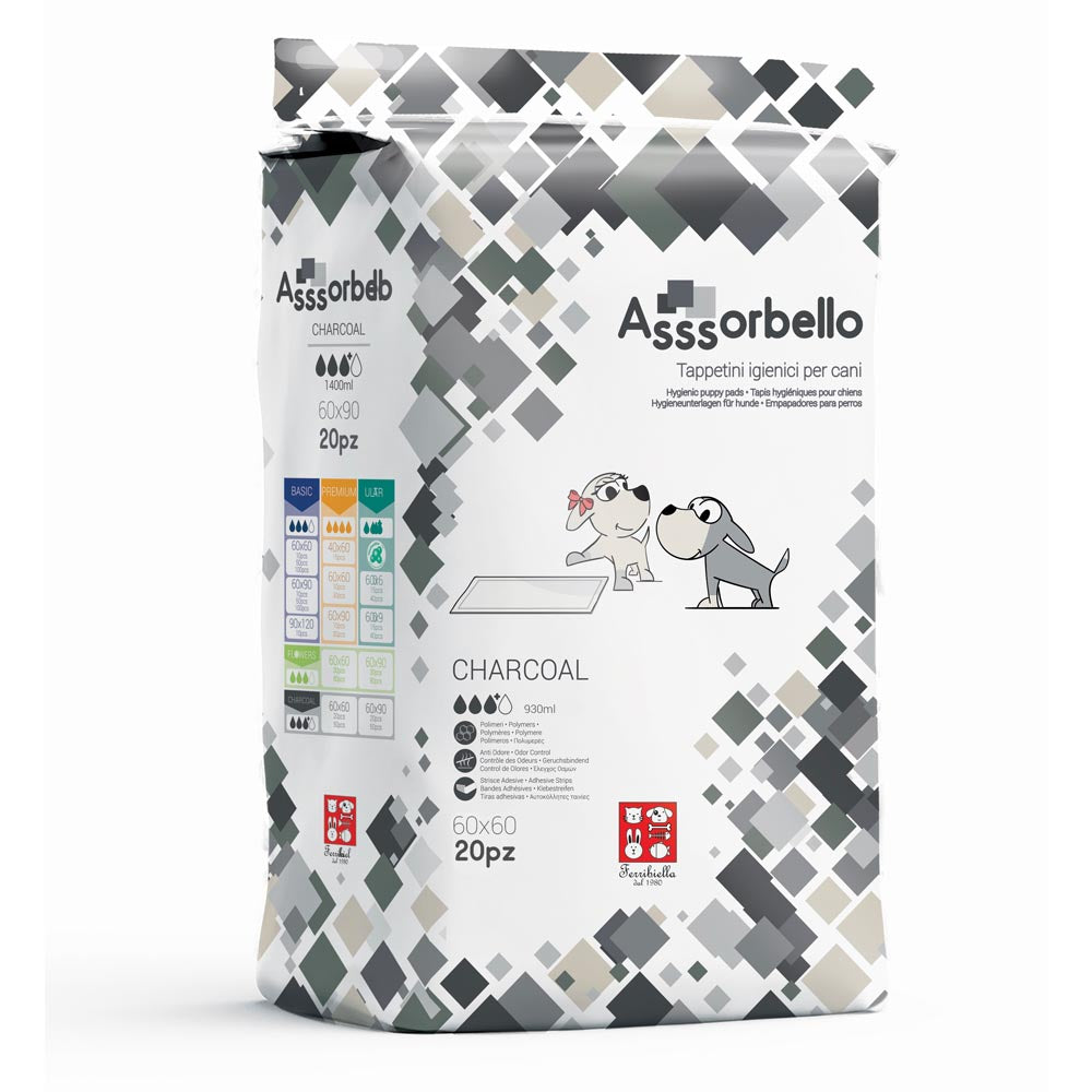 Multipack 6 confezioni assorbello tappetini igienici carbone attivo charcoal per cani 60x60