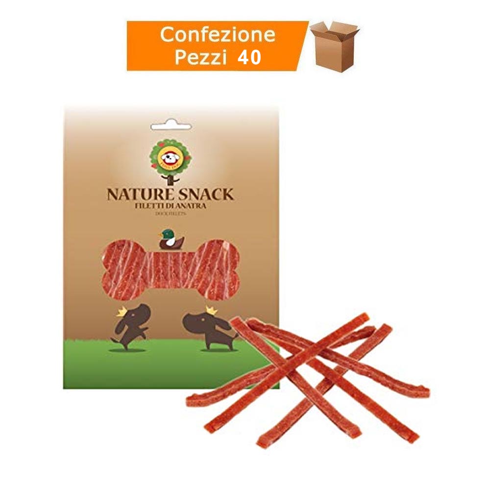 Multipack da 40 buste nature snack filetti d'anatra fuss dog ideali per cani