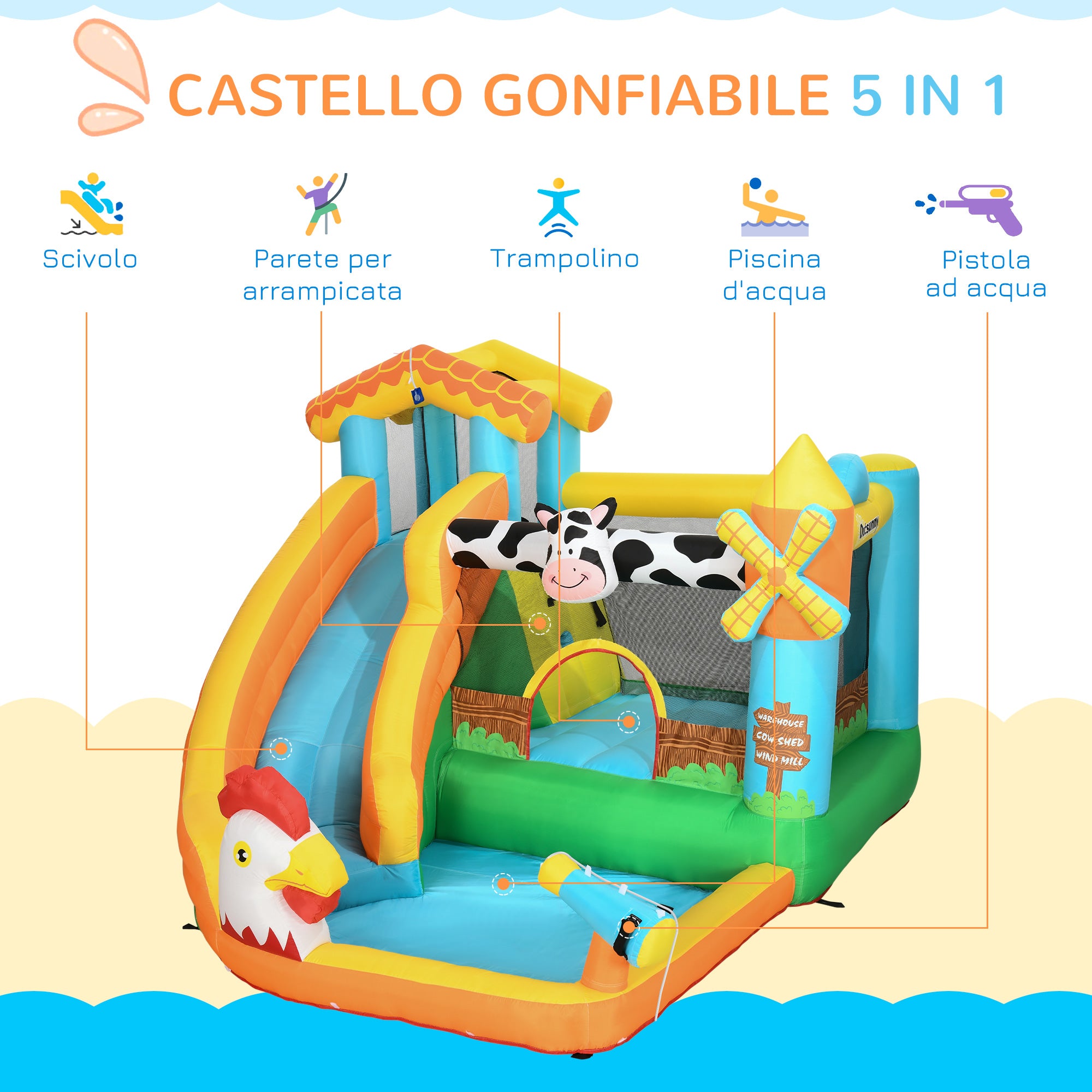 Castello Giostra Gonfiabile 350x275x220 cm con Scivolo Piscina e Pompa Multicolor