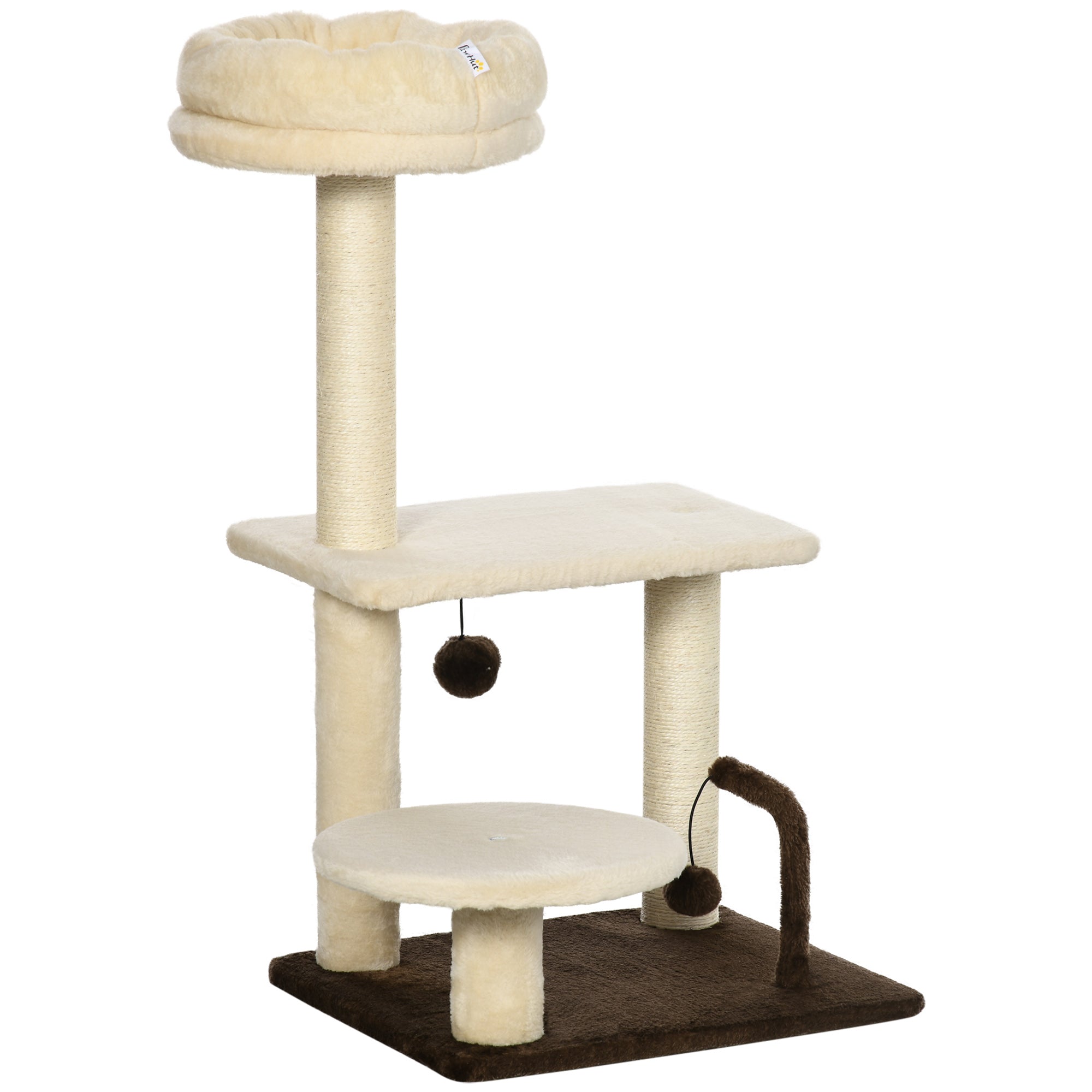 Albero Tiragraffi con Posatoio e Palline 44x38x74 cm Palo in Sisal Beige