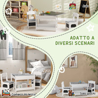 Set Tavolino per Bambini e 2 Sedie Piano del Tavolo 2 in 1 con Lavagna e Contenitori Grigio