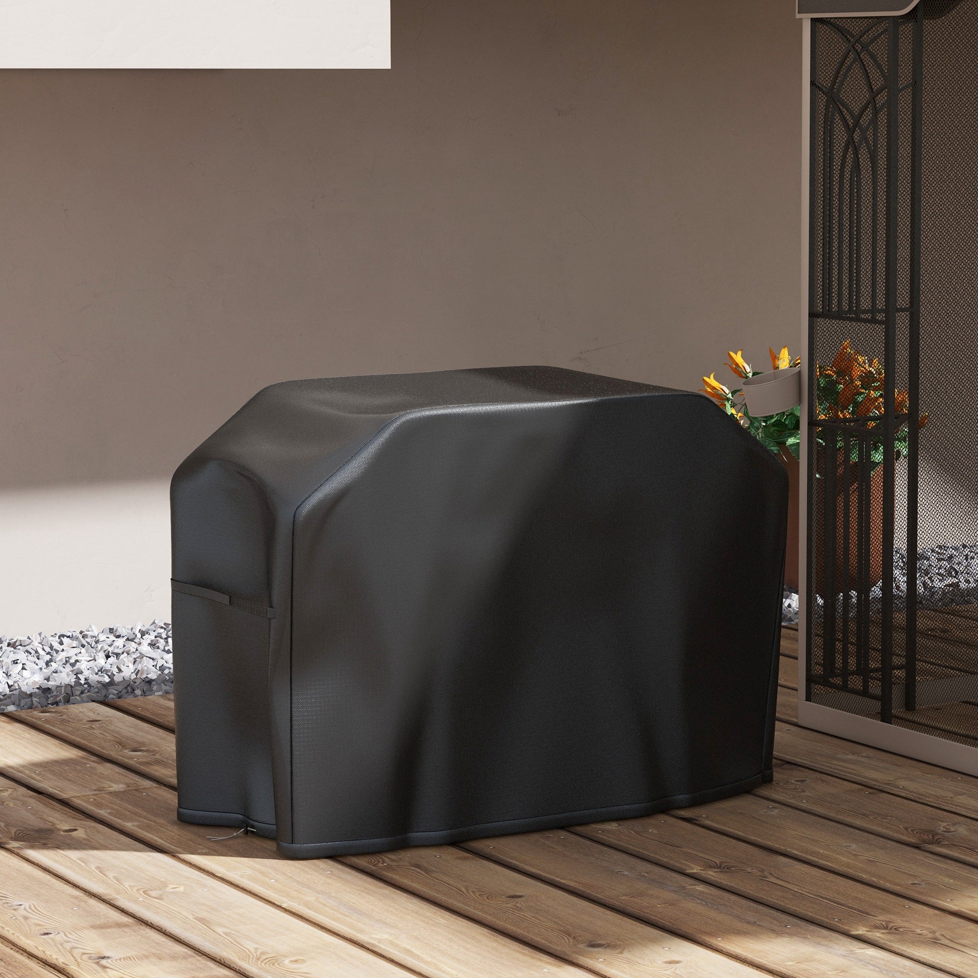 Copertura Barbecue Rettangolare 124x61x91 cm in Tessuto Oxford con Cinghia e Chiusure Nero