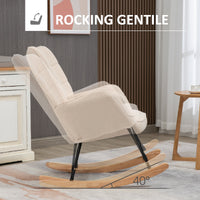 Poltrona a Dondolo Imbottita in Legno e Acciaio per Soggiorno e Camera da Letto 71x92x101 cm Beige