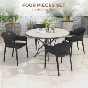 Set 4 Sedie da Giardino  Impilabili con Braccioli e Schienale Alto 56x54,5x77,5 cm in Plastica Nero