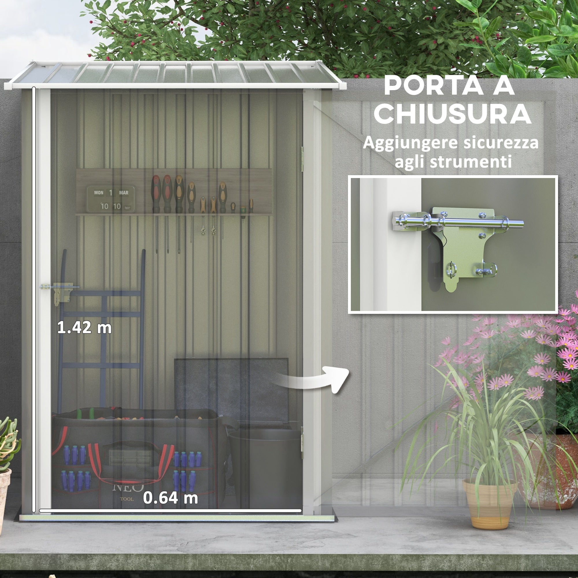 Casetta Box da Giardino 100x103x160cm in Acciaio Galvanizzato Grigio