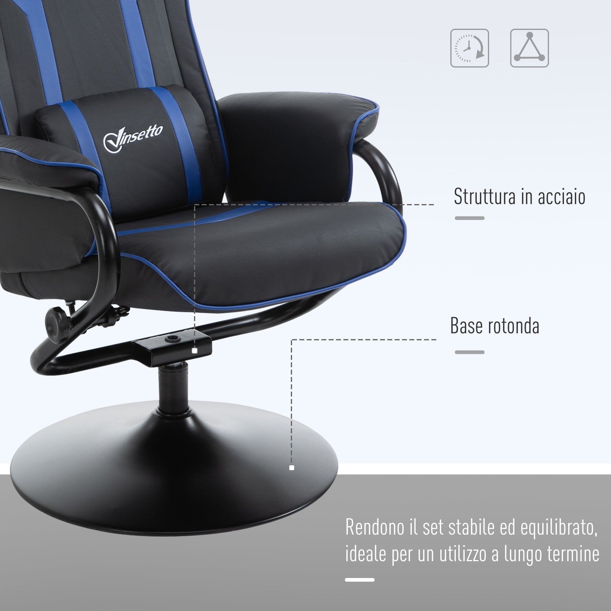 Sedia da Gaming Reclinabile 67x82,5x103 cm con Sgabello Poggiapiedi in Similpelle Nero e Blu Scuro