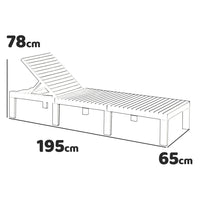 Haiti - Lettino prendisole in resina con schienale completamente reclinabile completo di cuscino foderato. Struttura modulare, design piatto colore bianco