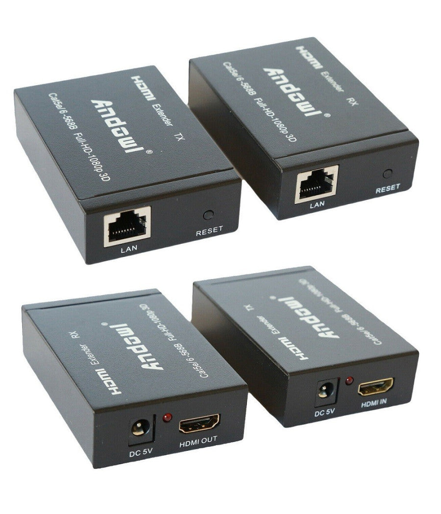 Hdmi Extender Ethernet Cavo Di Rete Lan Over Cat5e Cat6 60 Metri Hdmi 3d 1080p         