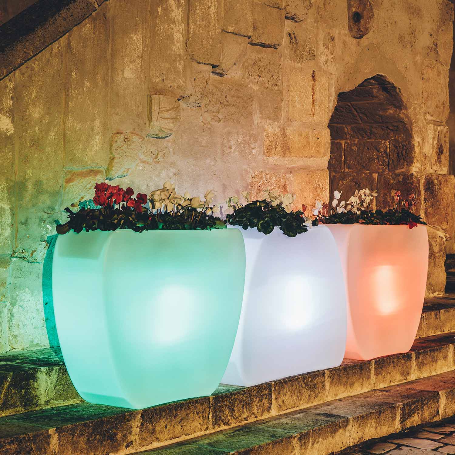 Vaso moderno luminoso Doppio Verso 57x31 H 80 colore Luce Verde mod. Heart Led