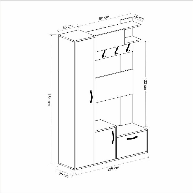 Mobile Ingresso Seina, Bianco, Truciolare Melaminico, 125x35x184 cm, EPIKASA