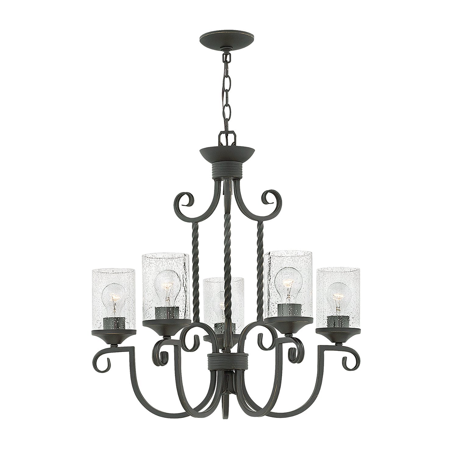 Lampadario Industrial Nordico Casa Alluminio Nero Antico Vetro 5 Luci E27