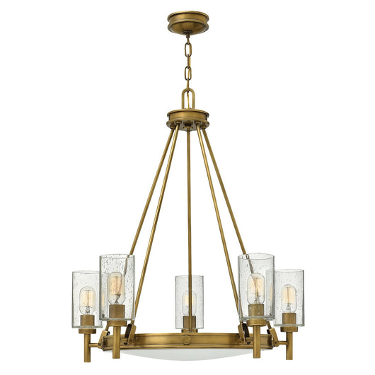 Lampadario Contemporaneo Collier Acciaio Ottone Antico Vetro 5 Luci E27