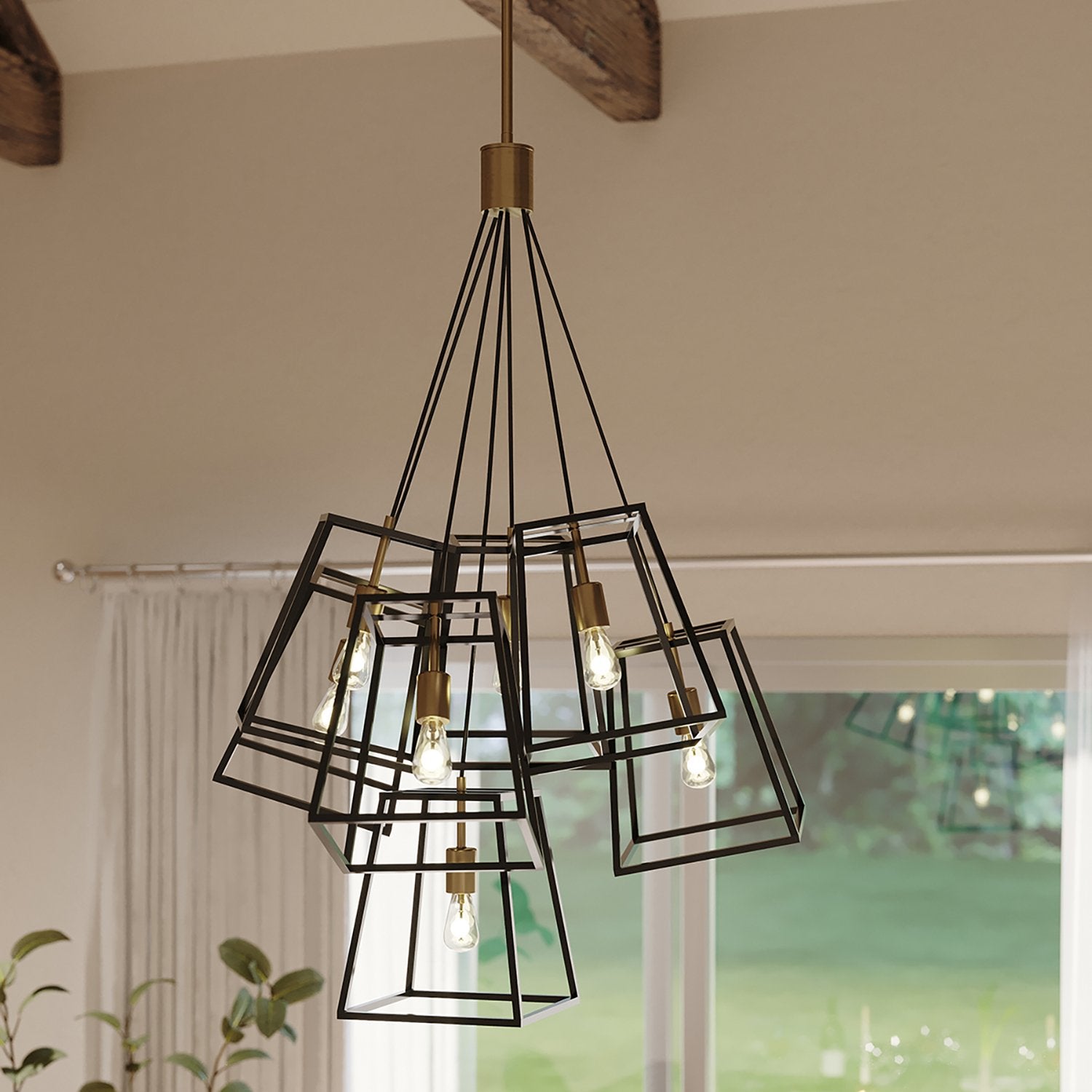 Lampadario Contemporaneo Fu Lighton Acciaio Bronzo Ottone 7 Luci E27