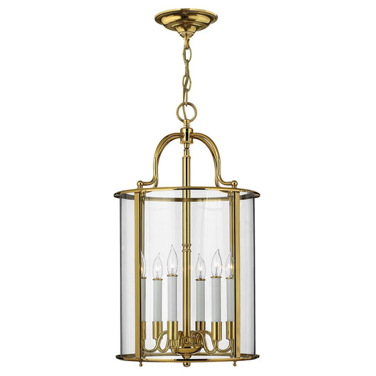 Lampadario Contemporaneo Gentry Ottone Lucido Vetro 6 Luci E14