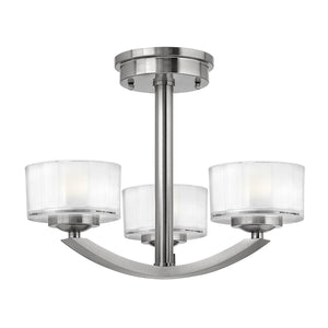 Lampadario Contemporaneo Meridian Acciaio Nichel Spazzolato Vetro 3 G9 3 Led