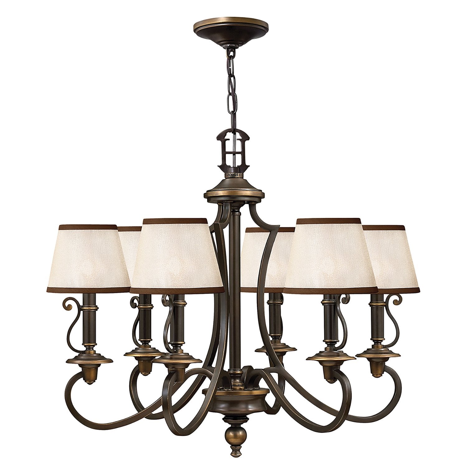 Lampadario Classico Plymouth Acciaio Bronzo Antico Tessuto 6 Luci E14